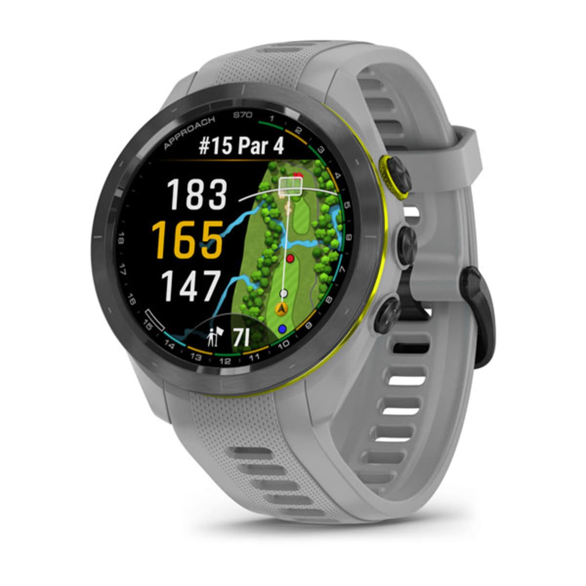 Часы Garmin Approach S70 - 42 mm Black / Amp Yellow with Powder Gray Silicone Band