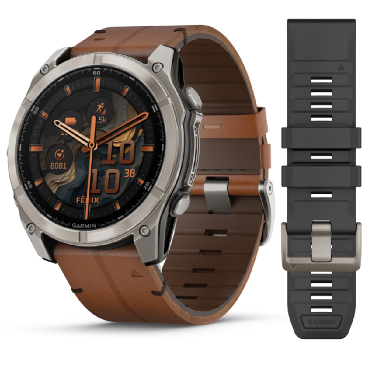 Часы Garmin Fenix 8 - 51 mm AMOLED Sapphire Titanium / Chestnut Leather Band